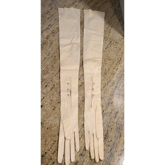 Vintage Antique? Size XS 6 Ivory 26" Long Formal Opera Gloves France Buttons - Picture 7 of 16